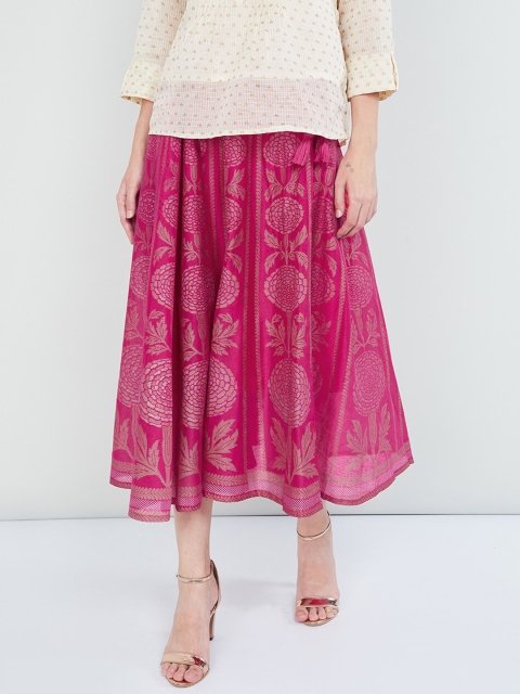 

max Women Pink & Brown Printed Flared Skirt