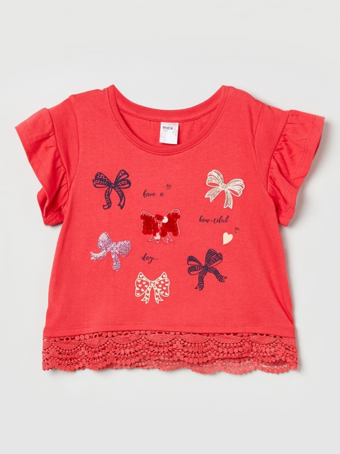 

max Girls Red Printed Knitted A-Line Top