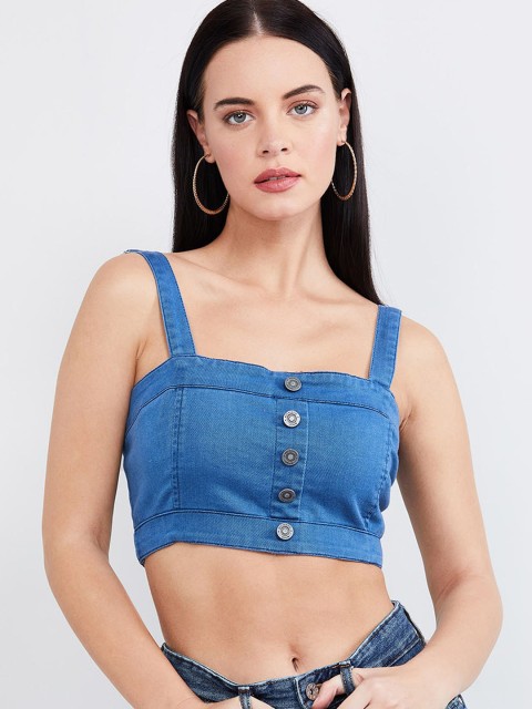 

max Women Navy Blue Solid Crop Top