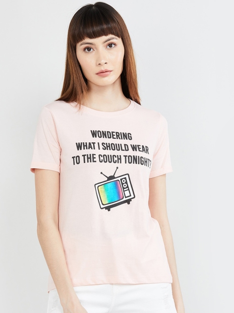 

max Women Pink Printed Round Neck T-shirt