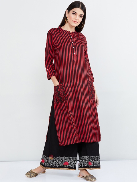 

max Women Red & Black Striped A-Line Kurta