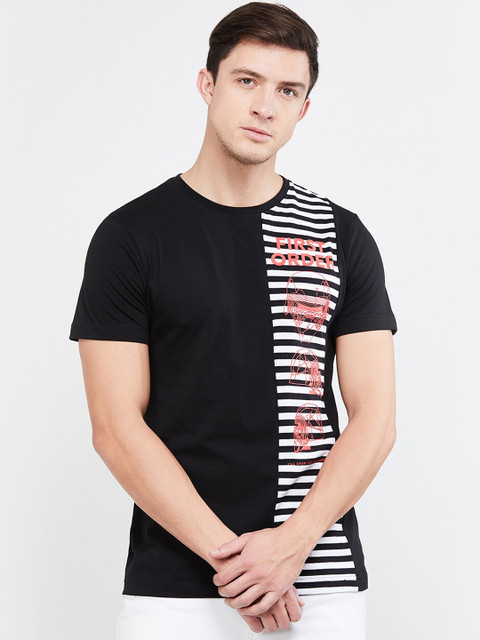 

max Men Black Printed Round Neck T-shirt