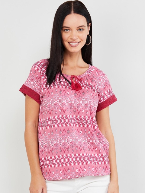 

max Women Pink Printed Blouson Pure Cotton Top
