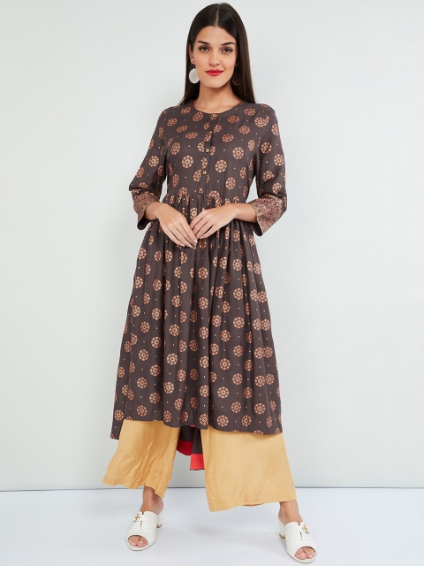 

max Women Brown Floral Print Anarkali Kurta