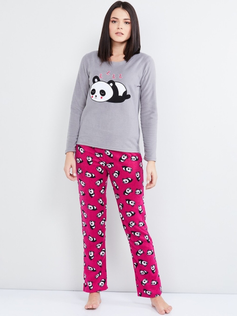 

max Women Grey & Pink Printed Night suit