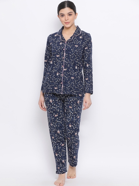 

Kanvin Women Navy Blue Floral Print Night Suit