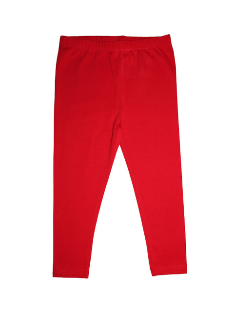 

KiddoPanti Girls Red Solid Ankle-Length Leggings