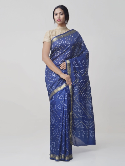 

Unnati Silks Blue Pure Silk Woven Design Bandhani Saree