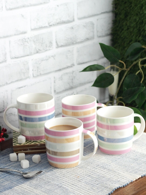 

House Of Accessories Multicoloured 4-Pieces Printed Ceramic Mugs Set, Multi