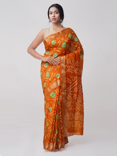 

Unnati Silks Orange Pure Silk Woven Design Bandhani Saree
