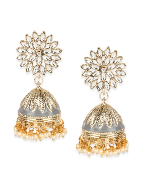 

ANIKAS CREATION Gold-Plated & Grey Dome Shaped Jhumkas