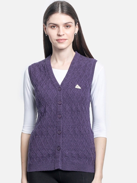 

Monte Carlo Women Purple Self Design Cardigan Sweater