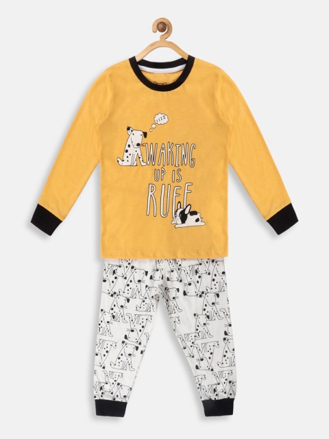 

Lazy Shark Girls Yellow & White Printed Night suit