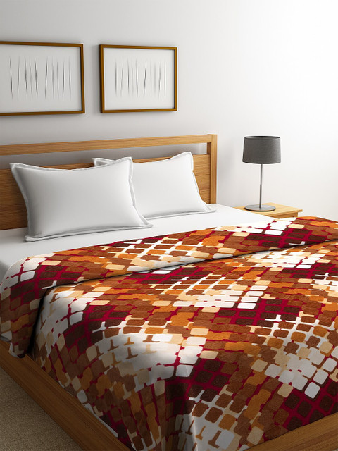 

NEUDIS Brown & White Geometric AC Room 210 GSM Double Bed Blanket