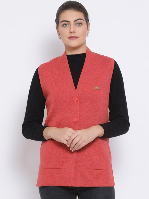 

Monte Carlo Women Coral Red Solid Cardigan Sweater