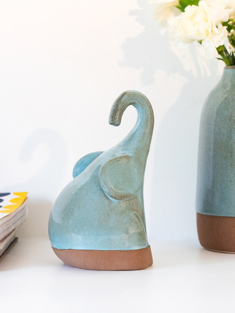 

ellementry Turquoise Blue & Brown Rustic Ceramic Minikin Showpiece