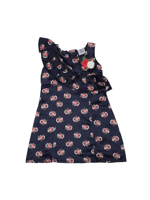 

Doodle Girls Navy Blue & Pink Floral Printed A-Line Dress
