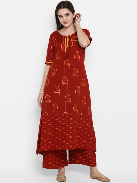 

ZOEYAMS Women Maroon & Yellow Quirky Print A-Line Kurta