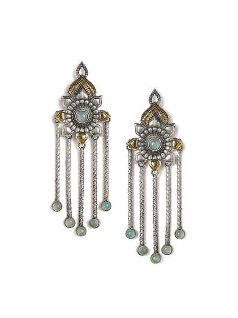 

Rubans Silver-Plated & Green Floral Drop Earrings