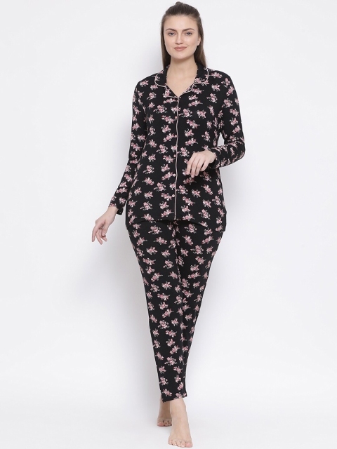 

Kanvin Women Black & Pink Floral Printed Night Suit MJKAW20445B