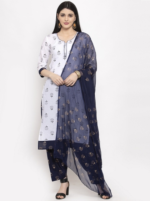 

Clora Creation Women White & Navy Blue Printed Kurta with Salwar & Dupatta