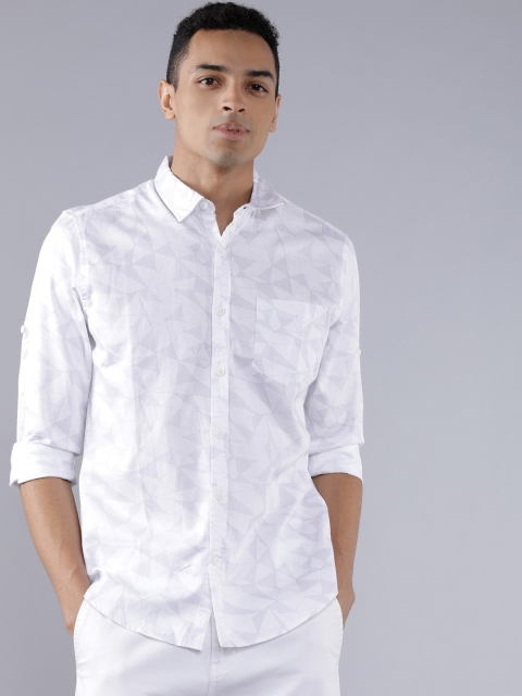 

LOCOMOTIVE Men White & Grey Slim Fit Printed Casual Shirt
