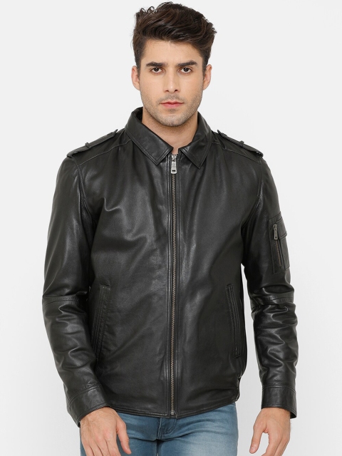 

MONOCHROME Men Black Solid Insulator Leather Jacket