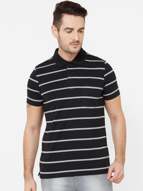 

Sweet Dreams Men Black & White Striped Polo Collar T-shirt