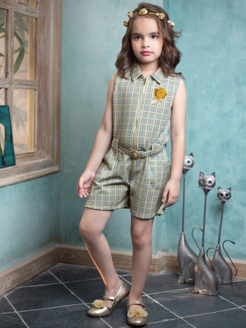 

Peppermint Girls Mustard Yellow Printed Playsuit