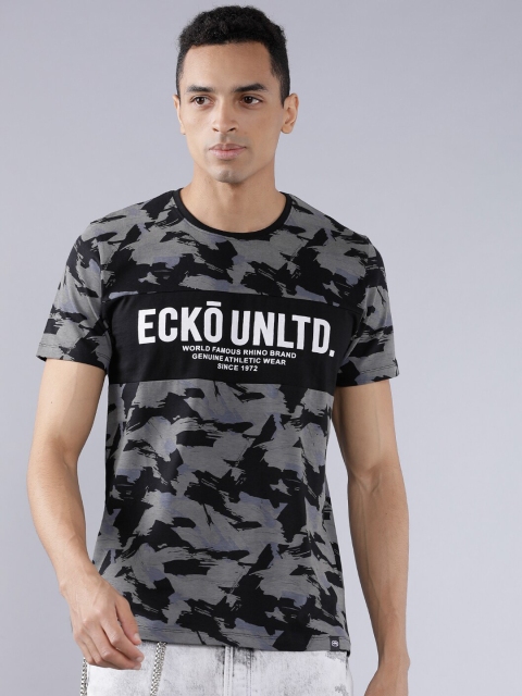 

Ecko Unltd Men Black & Grey Slim Fit Abstract Printed Round Neck T-shirt