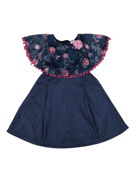 

Doodle Girls Navy Blue Printed Fit and Flare Dress