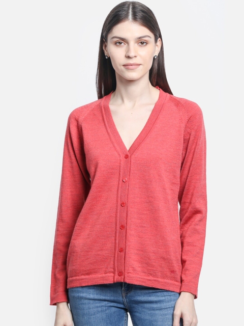 

Monte Carlo Women Coral Pink Solid Woollen Cardigan Sweater