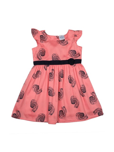 

Doodle Girls Coral Pink Printed A-Line Dress