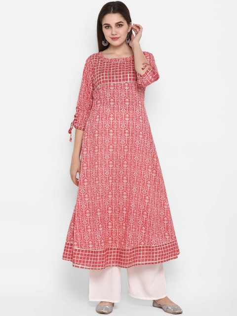 

ZOEYAMS Women Peach-Coloured Printed A-Line Kurta
