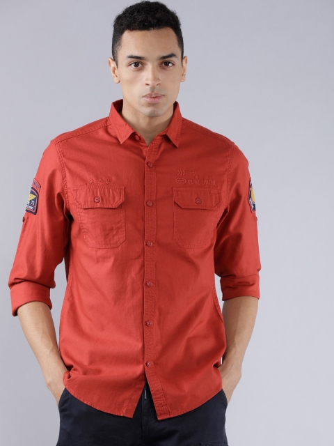 

Ecko Unltd Men Red Slim Fit Solid Casual Shirt with Applique Detail