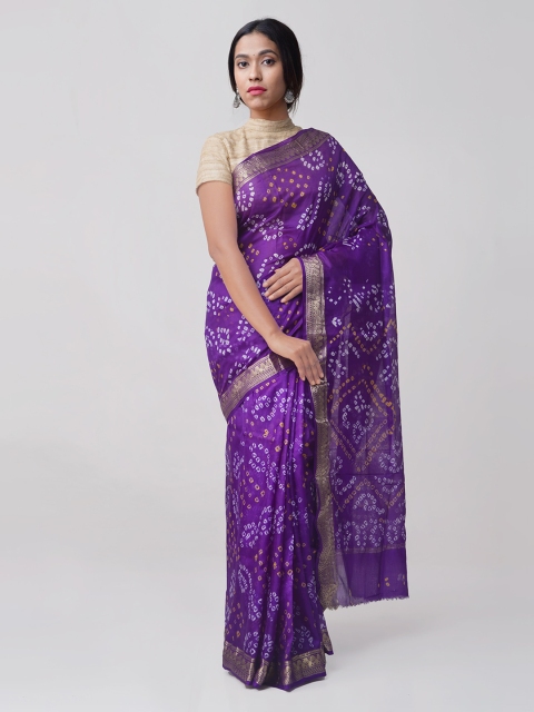 

Unnati Silks Purple Pure Silk Woven Design Bandhani Saree
