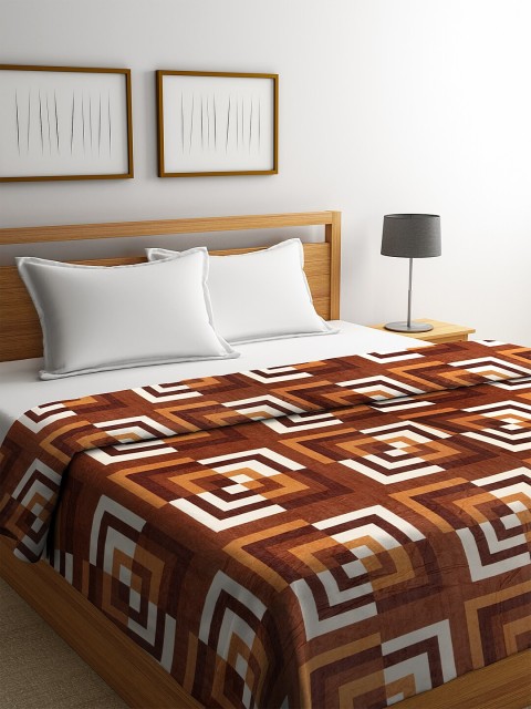 

NEUDIS Brown & White Geometric AC Room 233 GSM Double Bed Blanket