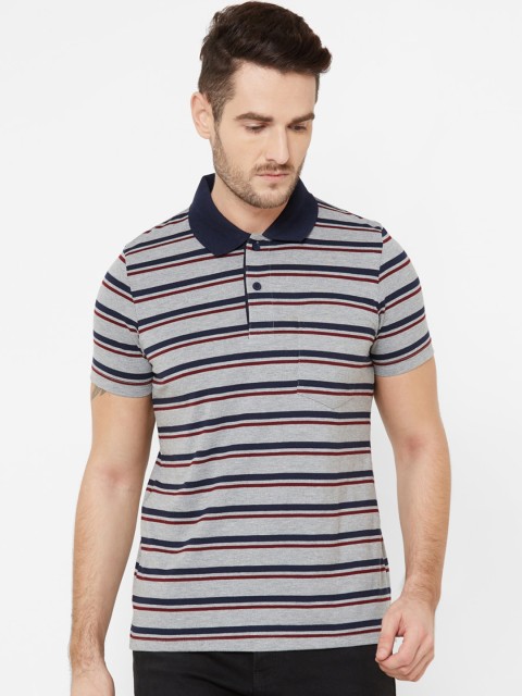 

Sweet Dreams Men Grey & Maroon Striped Polo Collar T-shirt