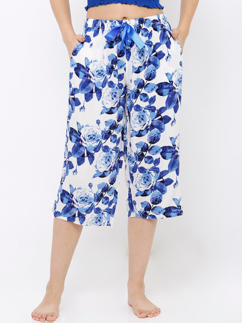 

Heart 2 Heart Women White & Blue Floral Printed Lounge Capris LC82NSKYVW
