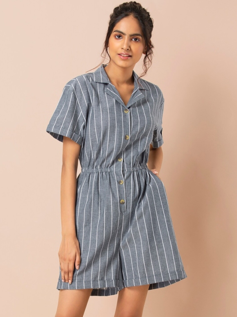 

INDYA Women Grey & White Striped Playsuit