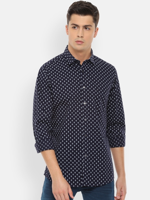 

Van Heusen Sport Men Navy Blue & White Printed Antiviral Slim Fit Shirt