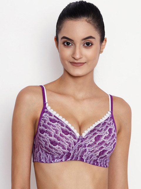 

ABELINO Purple & White Printed Non-Wired Lightly Padded T-shirt Bra FIZAPURPLE01