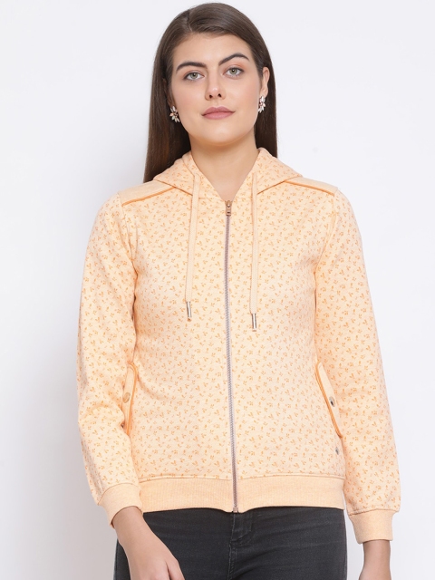 

Monte Carlo Women Peach Floral Print Hooded Sweatshirt