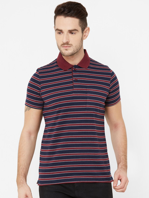 

Sweet Dreams Men Navy Blue & Maroon Striped Polo Collar T-shirt