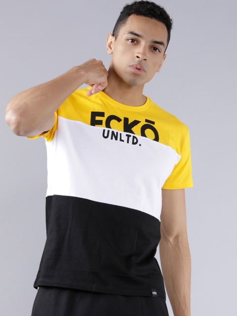 

Ecko Unltd Men White & Black Slim Fit Colourblocked Round Neck T-shirt