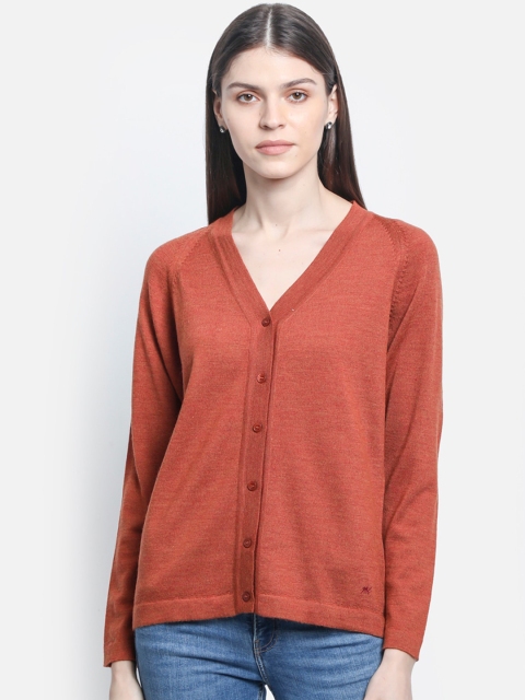 Monte Carlo Women Rust Orange Solid Woollen Cardigan Sweater