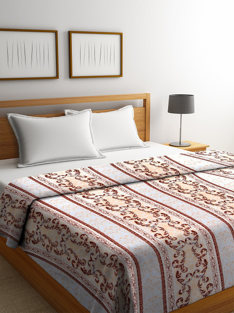 

NEUDIS White & Beige Floral AC Room 233 GSM Double Bed Blanket