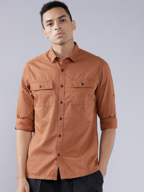 

Ecko Unltd Men Rust Brown Slim Fit Solid Casual Shirt