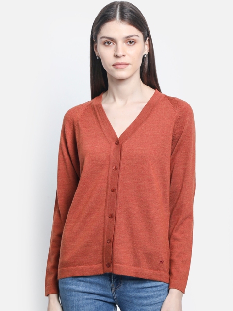

Monte Carlo Women Rust Red Solid Cardigan Sweater