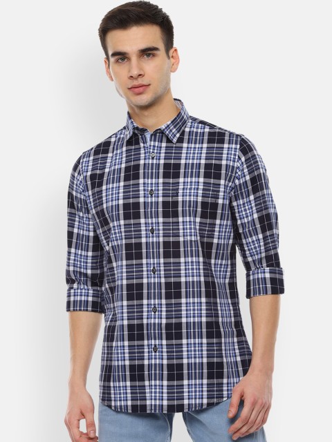 

Van Heusen Sport Men Navy Blue & Black Checked Antiviral Slim Fit Shirt